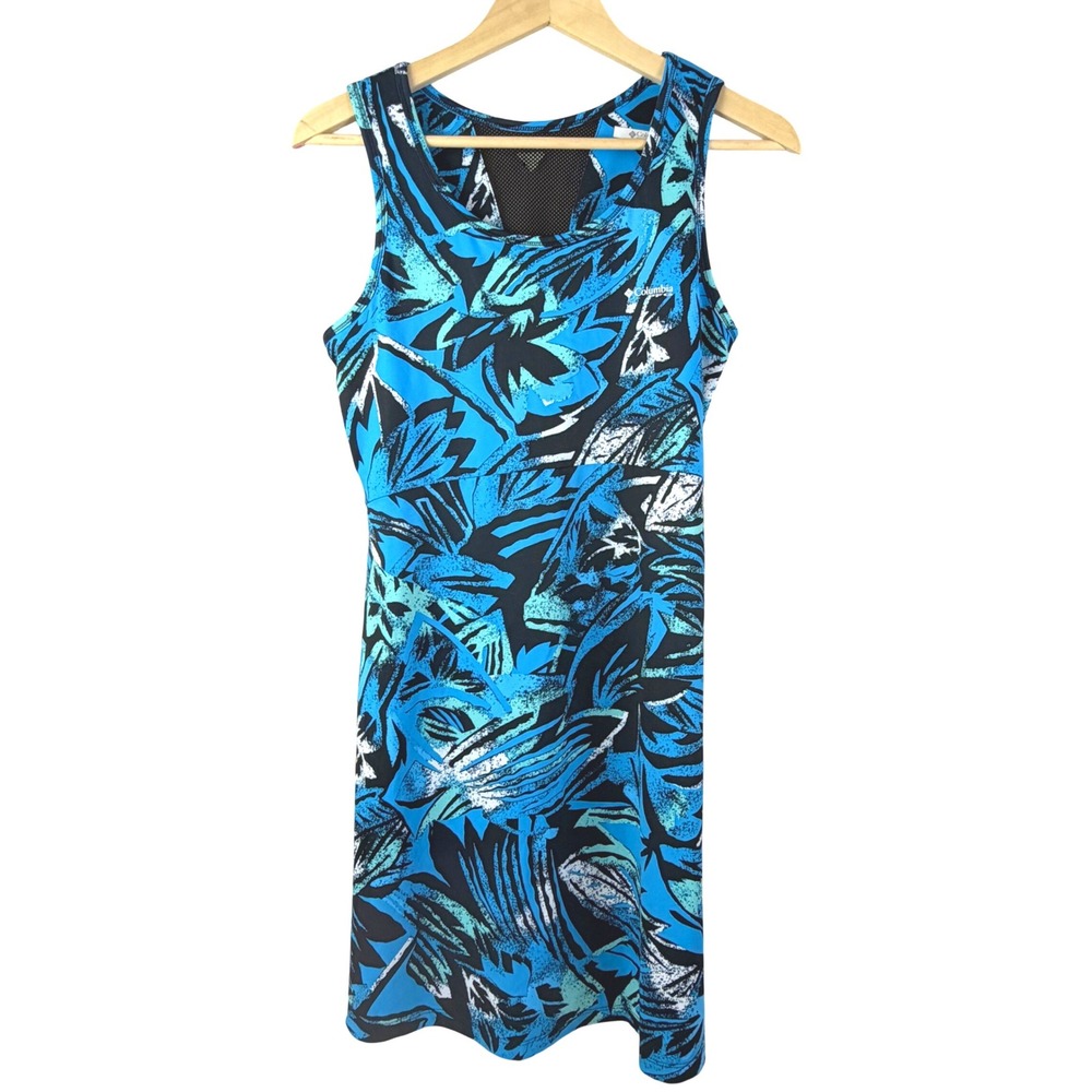 Columbia PFG Dress Womens Medium Blue Tropical Fishing Athleisure UPF